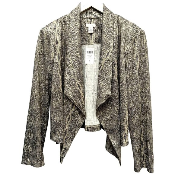 CHICOS Metallic Jacket Medium (Chicos1) Gold Snake Stretch Women Evening Top NWT - Picture 1 of 11